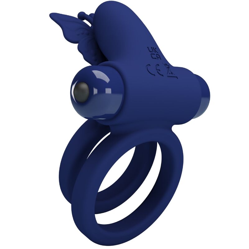 PRETTY LOVE – Jamele doppelter Vibrationsring mit Schmetterlingsstimulator, Blau