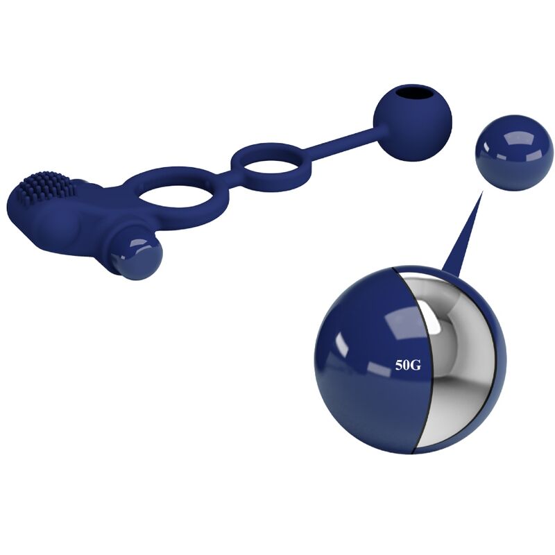 PRETTY LOVE – Remington doppelter vibrierender Penisring mit Analplug, Blau