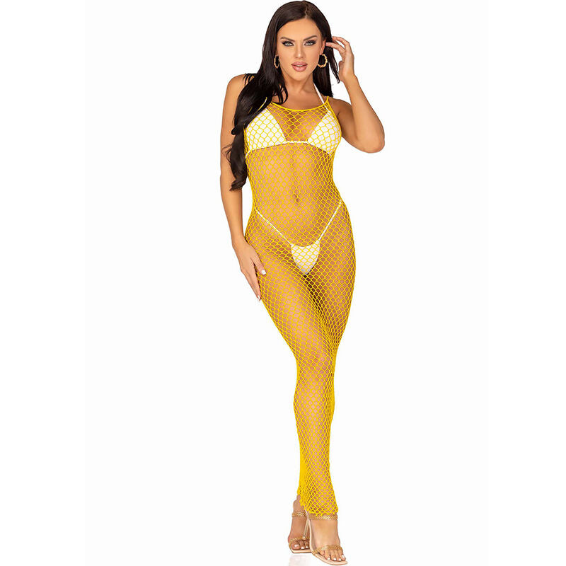 LEG AVENUE – Netz-Kleid lang Gelb One Size (Einheitsgröße)
