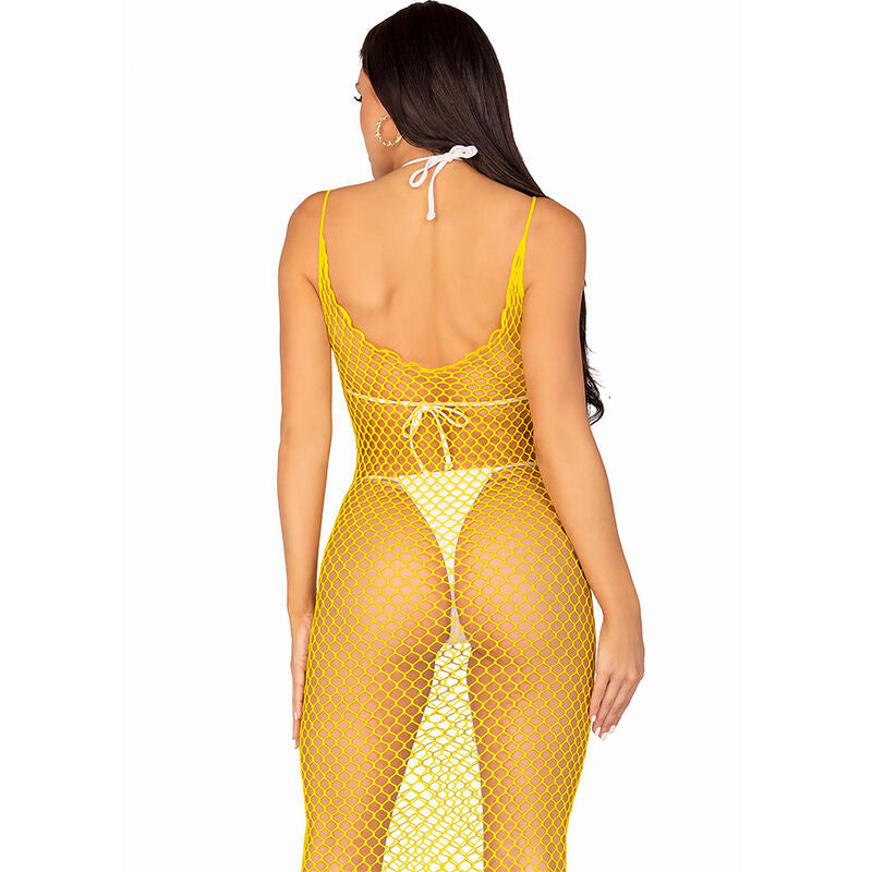 LEG AVENUE – Netz-Kleid lang Gelb One Size (Einheitsgröße)