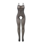 SUBBLIME – Schwarzer elastischer Netz-Bodystocking mit offenem Schritt One Size