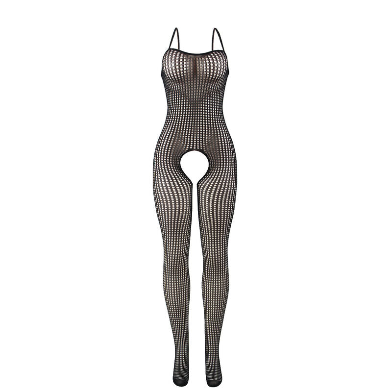 SUBBLIME – Schwarzer elastischer Netz-Bodystocking mit offenem Schritt One Size