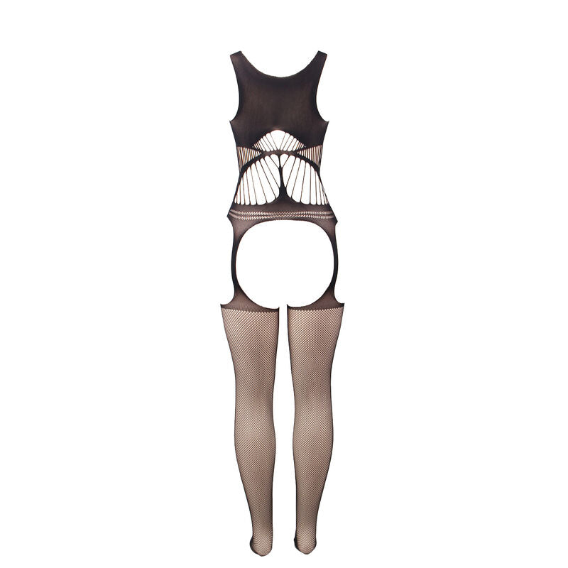 SUBBLIME – Netz-Bodystocking ohne Schritt mit Cups und offenen Schultern Schwarz One Size