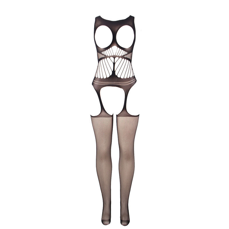 SUBBLIME – Netz-Bodystocking ohne Schritt mit Cups und offenen Schultern Schwarz One Size