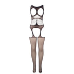 SUBBLIME – Netz-Bodystocking ohne Schritt mit Cups und offenen Schultern Schwarz One Size