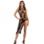 SUBBLIME – Netz-Bodystocking im Kleid-Design mit Blumendetails Schwarz One Size