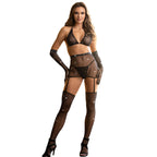 SUBBLIME – Netz-Bodystocking mit Handschuhen und Strass Schwarz One Size