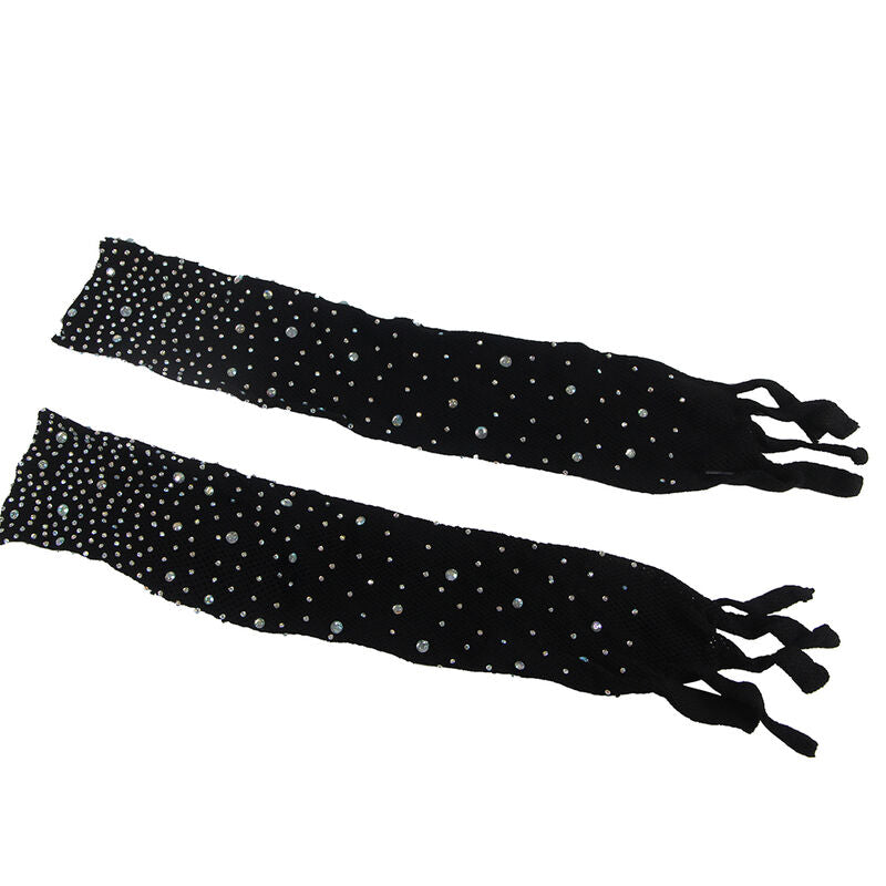 SUBBLIME – Netz-Bodystocking mit Handschuhen und Strass Schwarz One Size