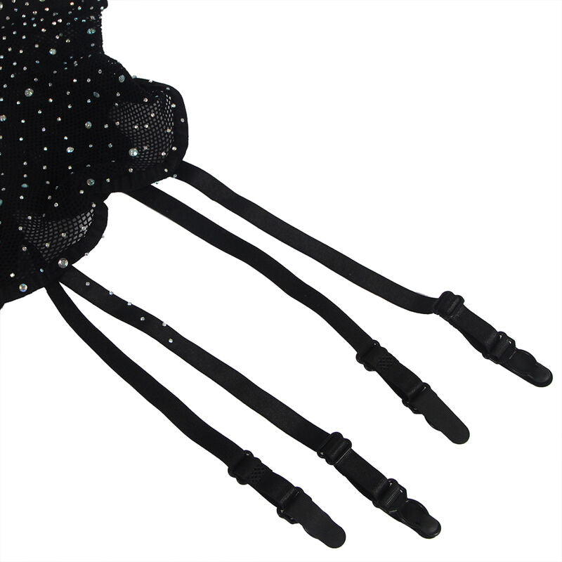 SUBBLIME – Netz-Bodystocking mit Handschuhen und Strass Schwarz One Size