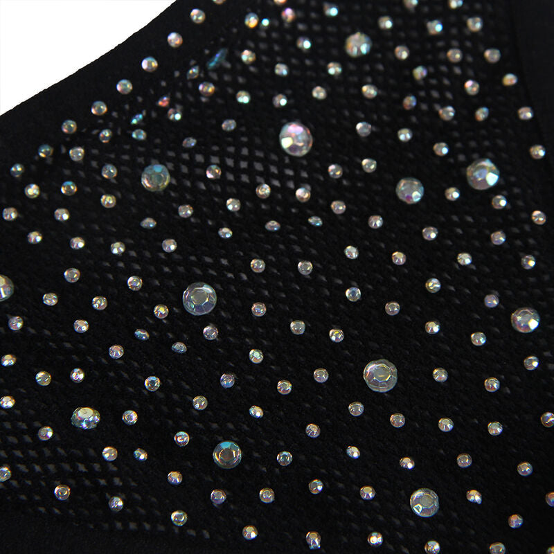 SUBBLIME – Netz-Bodystocking mit Handschuhen und Strass Schwarz One Size