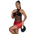 SUBBLIME – 952242 Netz-Kleid Rot/Schwarz elastisch mit Cut-Out-Design One Size (Einheitsgröße)