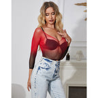 SUBBLIME – 952259 Netz-Kleid Rot/Schwarz langärmlig elastisch One Size (Einheitsgröße)