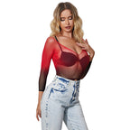 SUBBLIME – 952259 Netz-Kleid Rot/Schwarz langärmlig elastisch One Size (Einheitsgröße)