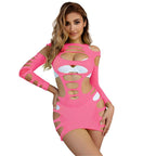 SUBBLIME – 952273 Netz-Kleid Rosa langärmlig elastisch One Size (Einheitsgröße)