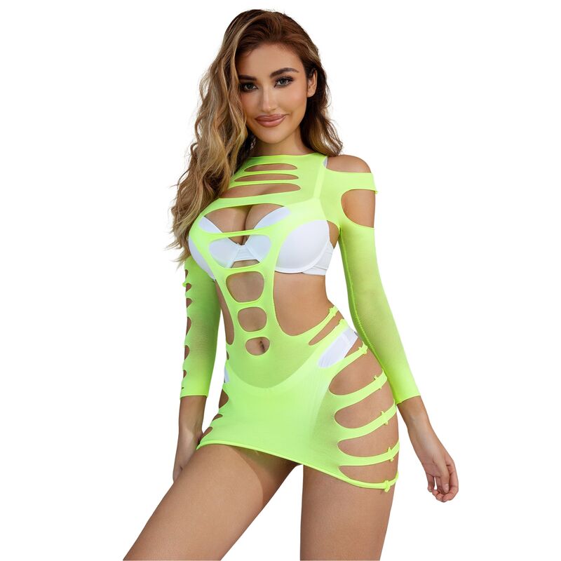 SUBBLIME – 952280 Netz-Kleid Grün langärmlig elastisch One Size (Einheitsgröße)