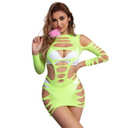 SUBBLIME – 952280 Netz-Kleid Grün langärmlig elastisch One Size (Einheitsgröße)