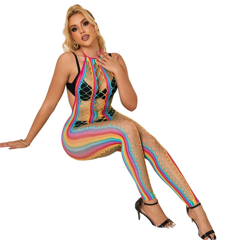 SUBBLIME – 952358 Rainbow Neckholder Netz-Kleid One Size (Einheitsgröße)