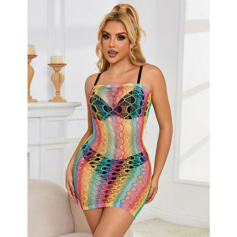 SUBBLIME – 952365 Rainbow Netz-Kleid mit freien Schultern One Size (Einheitsgröße)