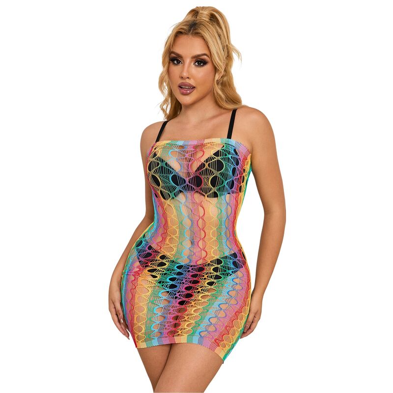 SUBBLIME – 952365 Rainbow Netz-Kleid mit freien Schultern One Size (Einheitsgröße)