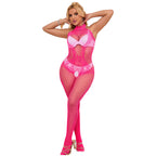 SUBBLIME – Bodystocking mit offenem Schritt aus Netz und Spitze mit hohem Hals One Size