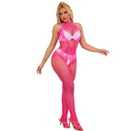 SUBBLIME – Bodystocking mit offenem Schritt aus Netz und Spitze mit hohem Hals One Size
