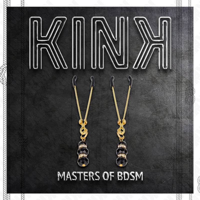 KINK – Goldene dünne Nippelklemmen mit 3 schwarzen Glasperlen 7 cm