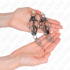 KINK – Japanische Kleeblatt-Nippelklammern mit kleinen Ketten silber