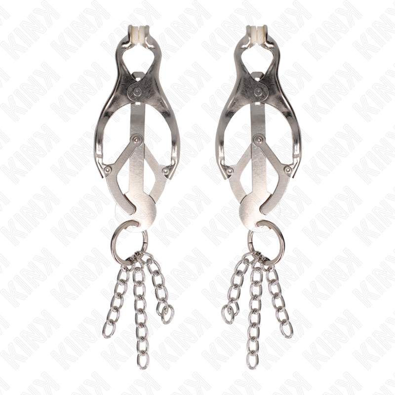 KINK – Japanische Kleeblatt-Nippelklammern mit kleinen Ketten silber