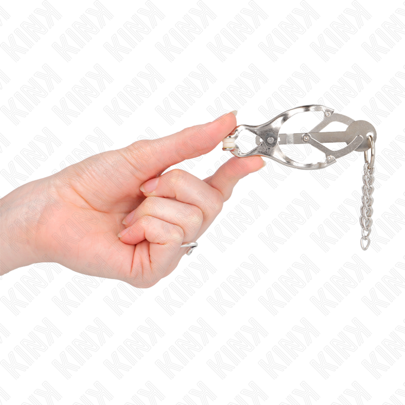 KINK – Japanische Kleeblatt-Nippelklammern mit kleinen Ketten silber