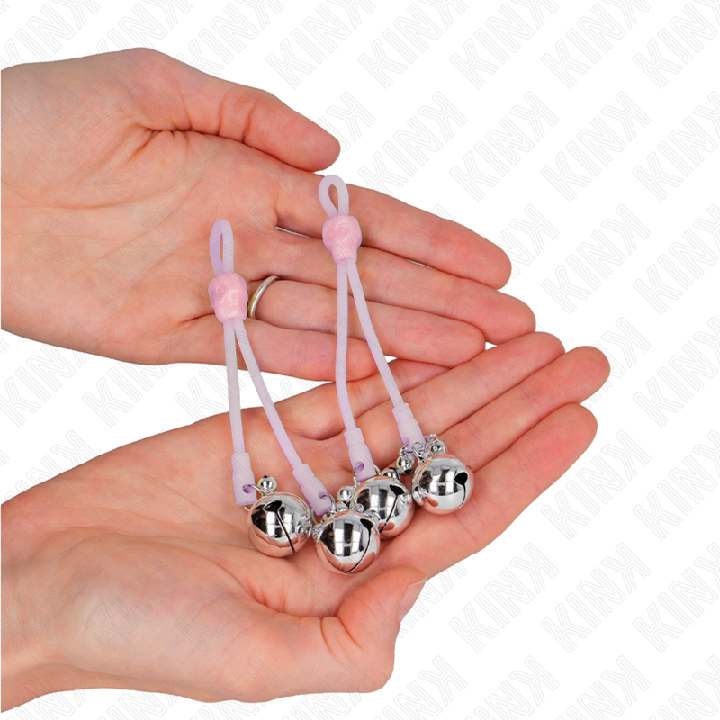 KINK – Leuchtende Totenkopf-Nippelklammern mit Ringglöckchen verstellbar rosa/silber