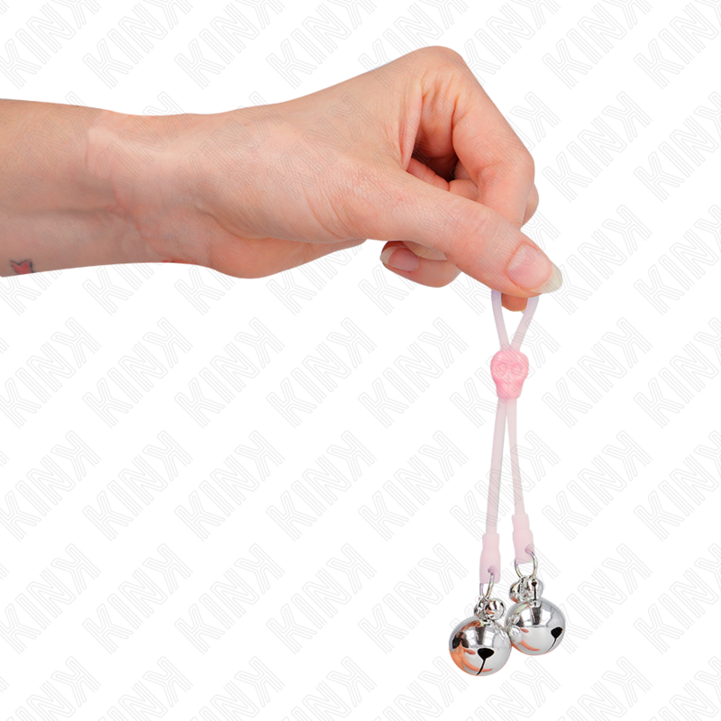 KINK – Leuchtende Totenkopf-Nippelklammern mit Ringglöckchen verstellbar rosa/silber