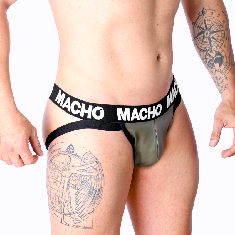 MACHO - MX27GR Leder-Jockstrap Grau/Beige S