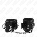 KINK - PELZGEFÜTTERTE HANDGELENKFESSELN SCHWARZ MIT SCHWARZEM GÜRTEL VERSTELLBAR 17-29 CM X 6 CM
