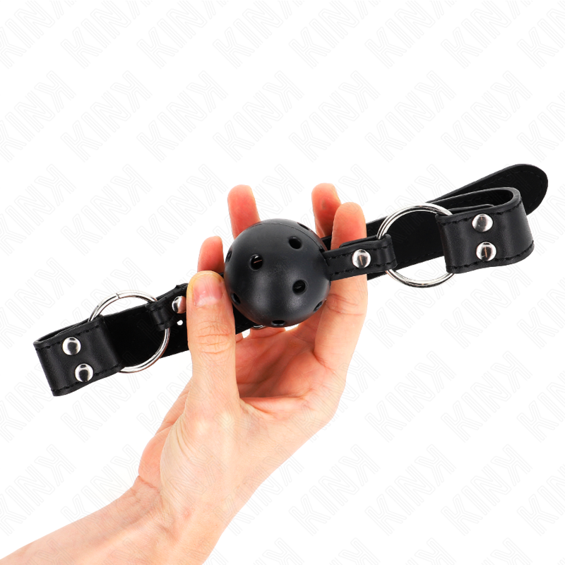 KINK – Atmungsaktiver Ball 4 cm Knebel mit Doppelniet Modell 1 schwarz 62,5 x 2,5 cm verstellbar 42–58 cm