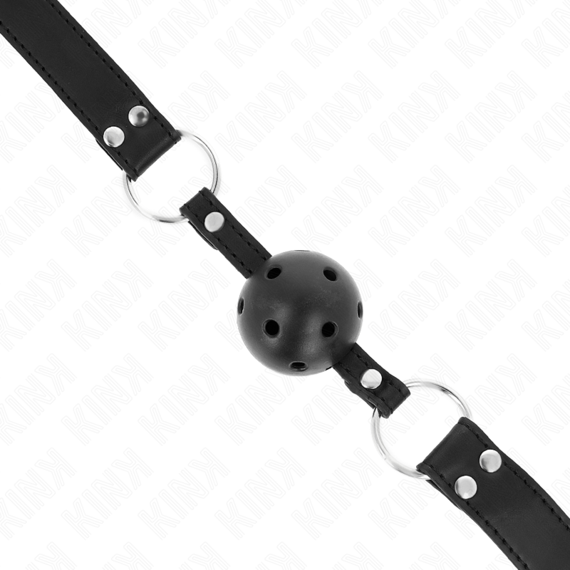 KINK – Atmungsaktiver Ball 4 cm Knebel mit Doppelniet Modell 1 schwarz 62,5 x 2,5 cm verstellbar 42–58 cm