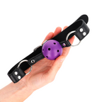 KINK – Atmungsaktiver Ball 4 cm Knebel mit Doppelniet lila 62,5 x 2,5 cm verstellbar 42–58 cm