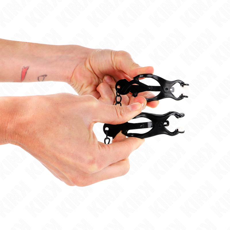 KINK – Japanische Kleeblatt-Nippelklammern mit Kette schwarz 30 cm