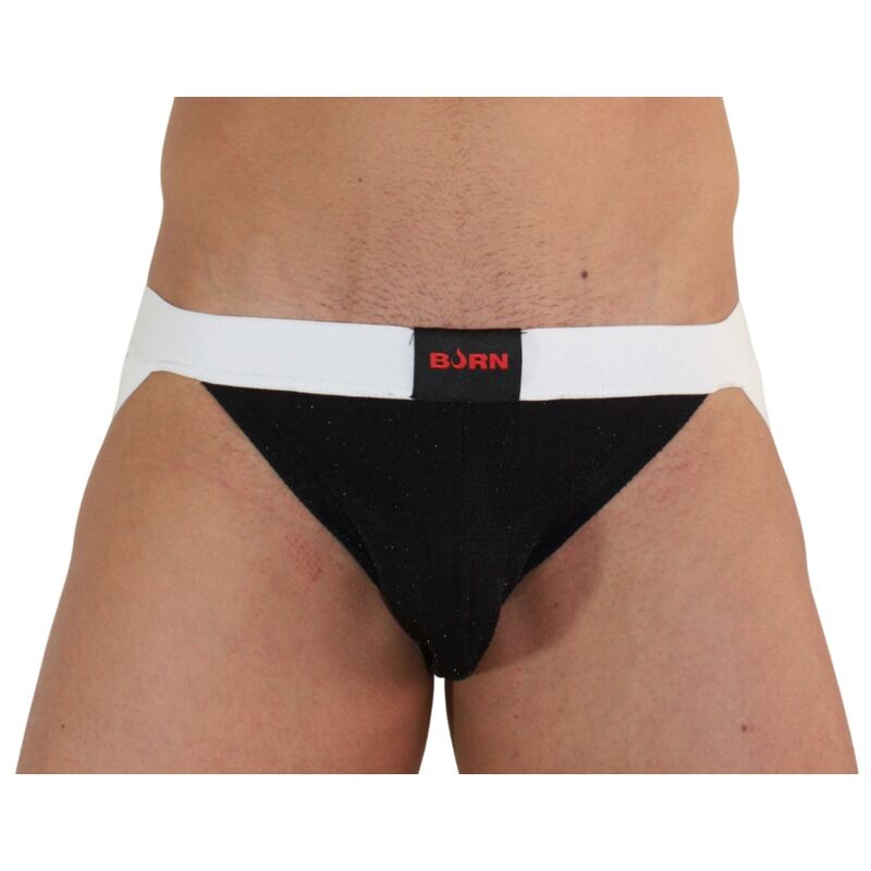 BURN – 004 Glänzender Herren-Jockstrap, Schwarz/Weiß, Größe S