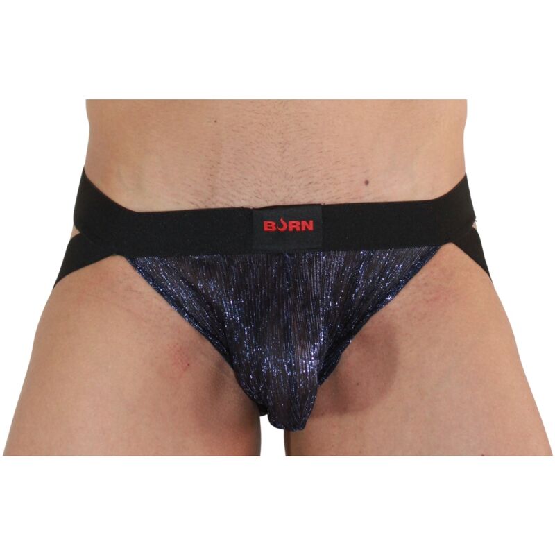 BURN – 006 Glänzender Herren-Jockstrap, Blau/Schwarz, Größe S