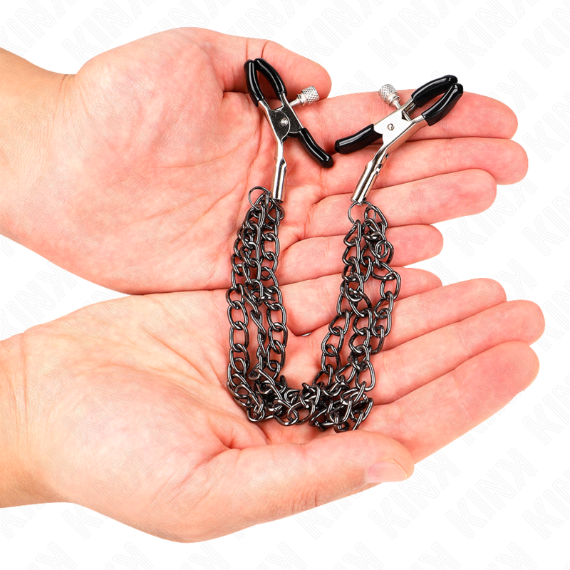 KINK – Nippelklammern mit 3 Ketten schwarz 20/23/28 cm