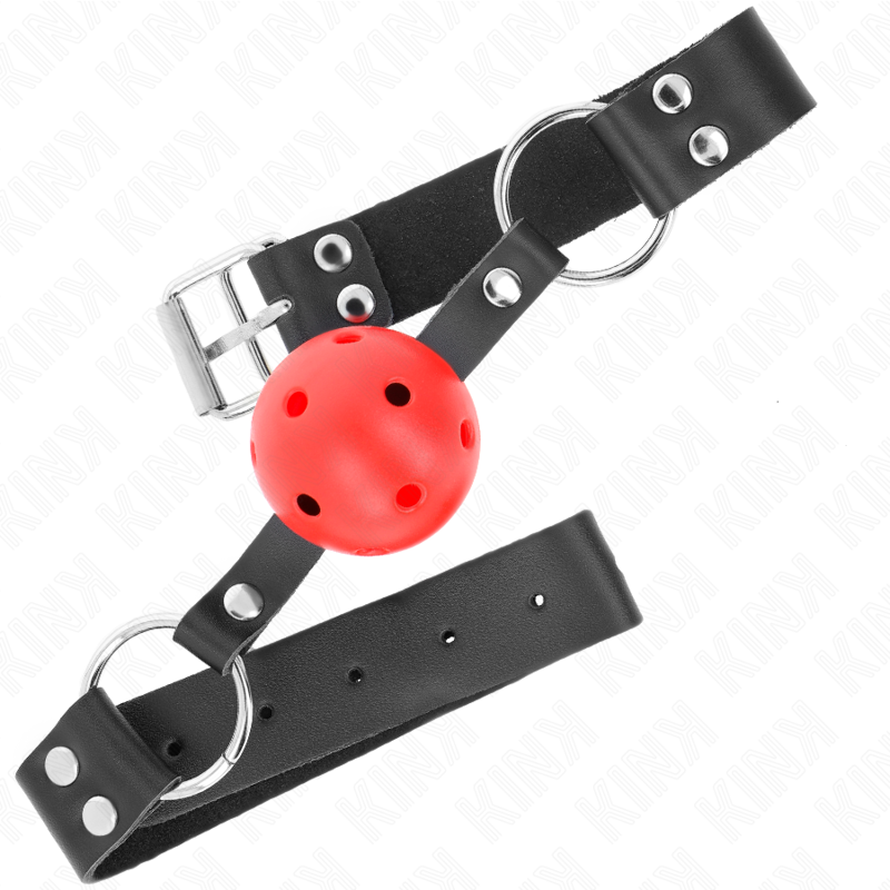 KINK – Atmungsaktiver Ball 4 cm Knebel mit Doppelniet rot 62,5 x 2,5 cm verstellbar 42–58 cm