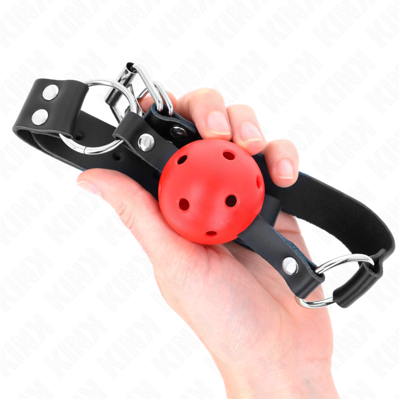 KINK – Atmungsaktiver Ball 4 cm Knebel mit Doppelniet rot 62,5 x 2,5 cm verstellbar 42–58 cm