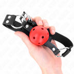 KINK – Atmungsaktiver Ball 4 cm Knebel mit Doppelniet rot 62,5 x 2,5 cm verstellbar 42–58 cm