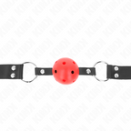 KINK – Atmungsaktiver Ball 4 cm Knebel mit Doppelniet rot 62,5 x 2,5 cm verstellbar 42–58 cm