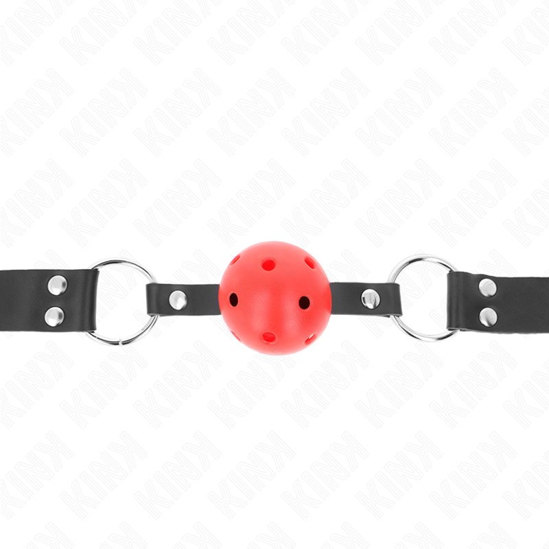 KINK – Atmungsaktiver Ball 4 cm Knebel mit Doppelniet rot 62,5 x 2,5 cm verstellbar 42–58 cm