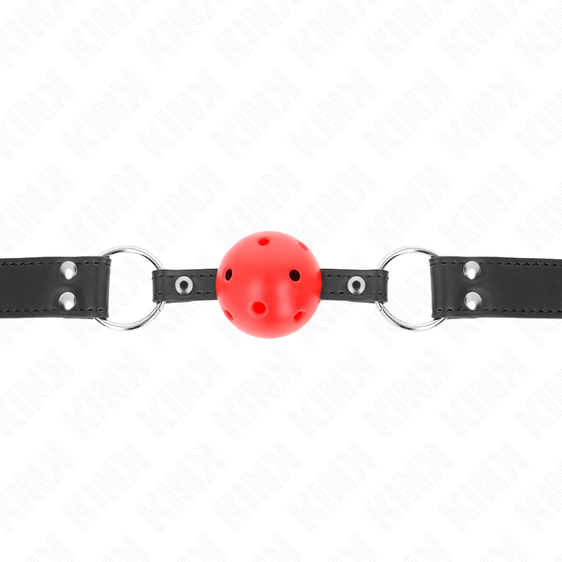 KINK – Atmungsaktiver Ball 4 cm Knebel mit Doppelniet Leder 62,5 x 2,5 cm verstellbar 42–58 cm