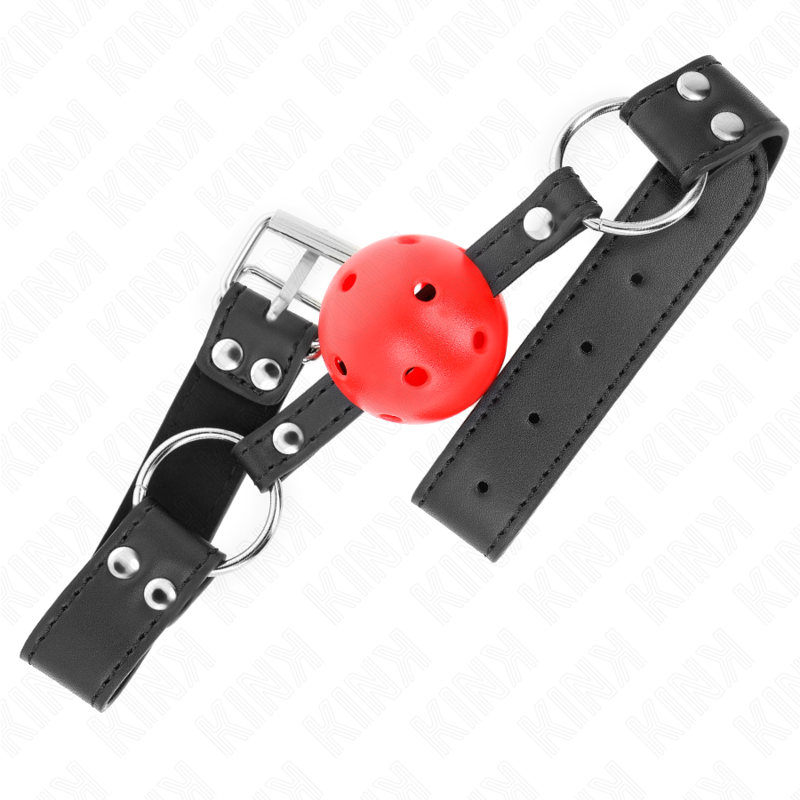 KINK – Atmungsaktiver Ball 4 cm Knebel mit Doppelniet Leder 62,5 x 2,5 cm verstellbar 42–58 cm