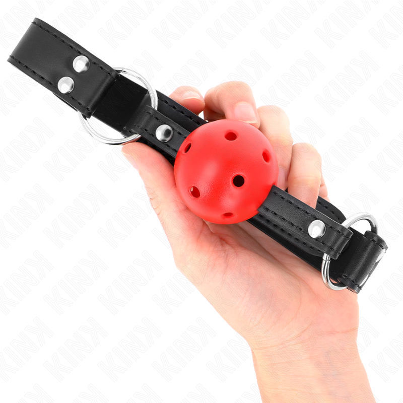 KINK – Atmungsaktiver Ball 4 cm Knebel mit Doppelniet Leder 62,5 x 2,5 cm verstellbar 42–58 cm