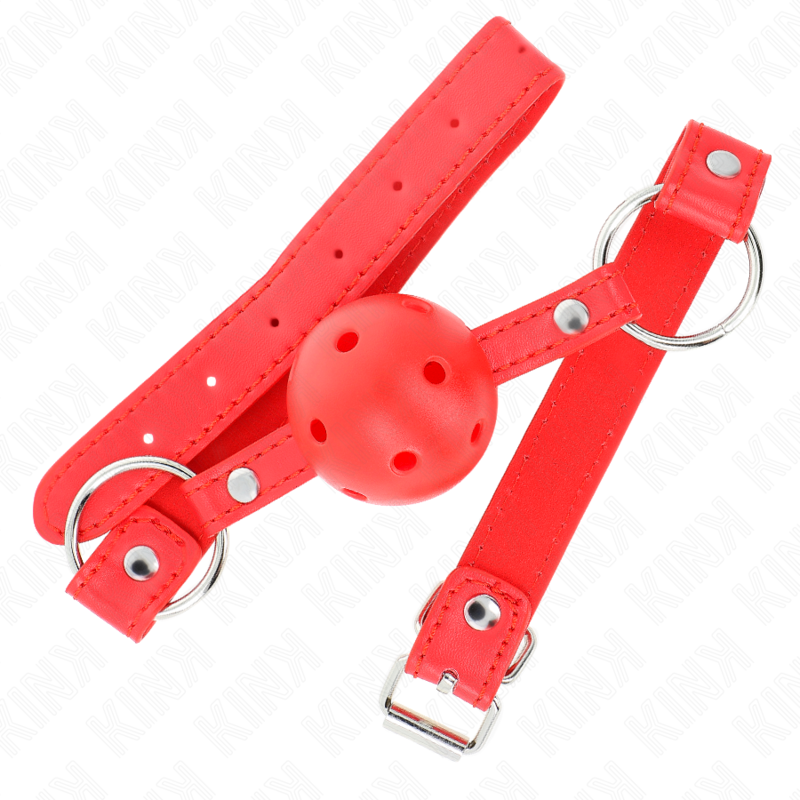 KINK – Atmungsaktiver Ball 4 cm Knebel mit Doppelniet Modell 1 rot 62,5 x 2,5 cm verstellbar 42–58 cm