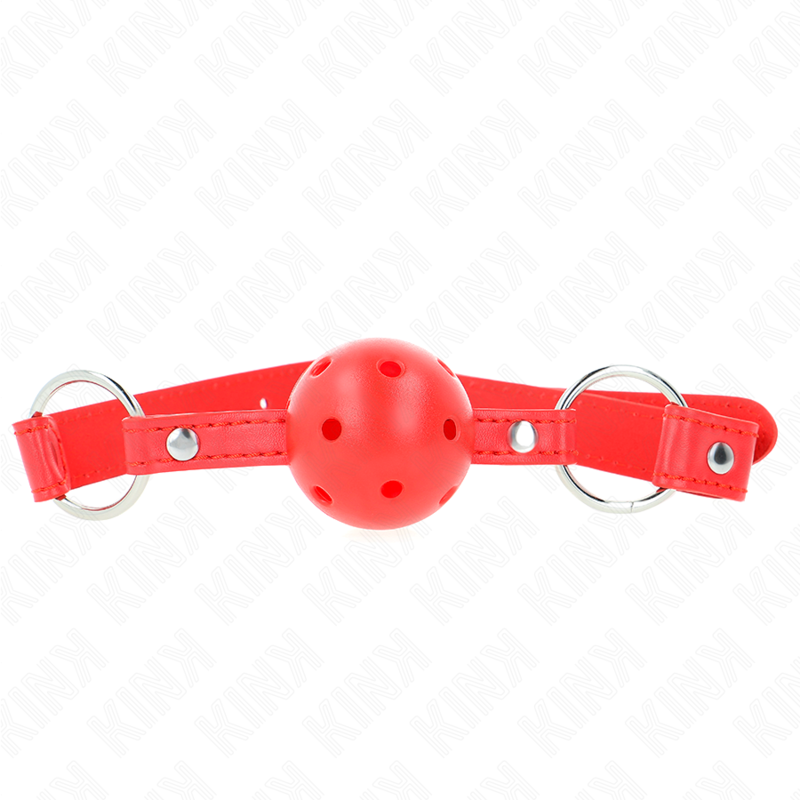 KINK – Atmungsaktiver Ball 4 cm Knebel mit Doppelniet Modell 1 rot 62,5 x 2,5 cm verstellbar 42–58 cm